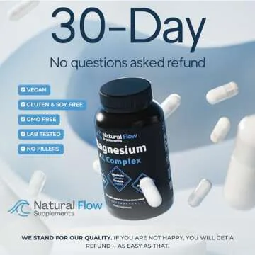 Natural Flow 4X Magnesium Supplement, Magnesium Glycinate, Taurate, Malate, Orotate Complex, Calm Sleep and Cramp Support Blend, No Mag Citrate or Oxide, 120 Capsules