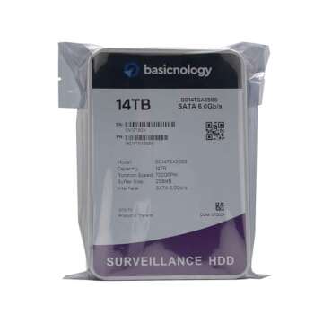 Basicnology Surveillance HDD 14TB 7200RPM SATA 6Gb/s 128MB Cache 3.5inch Internal Surveillance Hard Drive (BG14TSA256S) - 3 Years Warranty (Renewed)