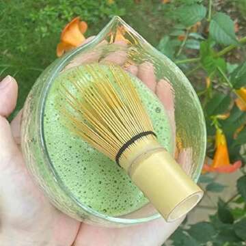 Handcrafted Golden Bamboo Matcha Whisk, Traditional Japanese Chasen Matcha Stirrer -Bamboo Whisk Made from Durable and Sustainable Organic Bamboo