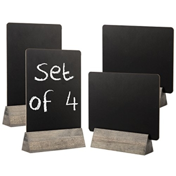 MyGift Set of 4 Tabletop Dual Sided Chalkboard Signs with Vintage Gray Solid Wood Base, Decorative W...