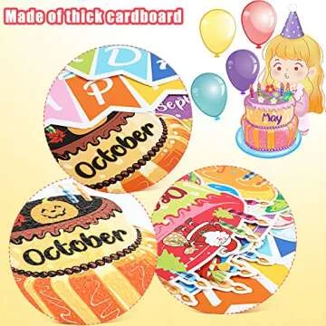 Outus 20 Pcs Happy Birthday Bulletin Board Set Birthday Chart Classroom Wall Decoration Cutouts B-Day Calendar Poster for School Class Bulletin Board Teaching Supply(Bright Style)