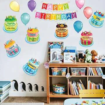 Outus 20 Pcs Happy Birthday Bulletin Board Set Birthday Chart Classroom Wall Decoration Cutouts B-Day Calendar Poster for School Class Bulletin Board Teaching Supply(Bright Style)