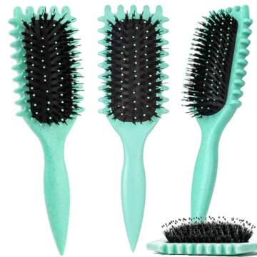1 PCS Curl Defining Brush, Curl Hair Brush, Curl Define Styling Brush, for Combing and Shaping Men's and Women's Curls to Reduce Pulling (Green)