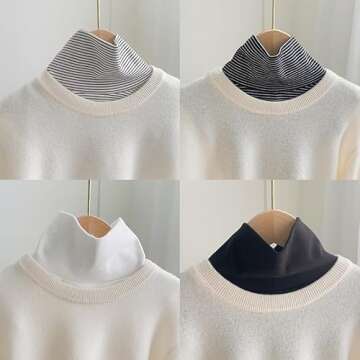 BESTHAVE 4-Pack Turtleneck Dickey - Comfortable Fit, High Neck, Versatile for All Seasons (4-Pack solid+Striped)