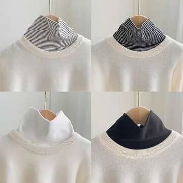 BESTHAVE 4-Pack Turtleneck Dickey - Comfortable Fit, High Neck, Versatile for All Seasons (4-Pack solid+Striped)