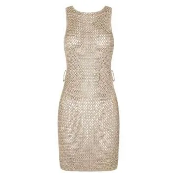 Chic BAIMORE Women's Crochet Beach Cover Up Dress Apricot