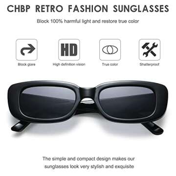 CHBP Retro Rectangle Sunglasses Womens Men Trendy Vintage Narrow Polarized UV Protection 90s Sunglas...