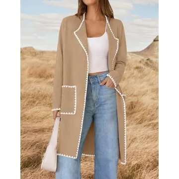ZESICA Women's Open Front Long Cardigan Sweater Casual Lapel Coatigan Coat Fall Jacket Outerwear wit...