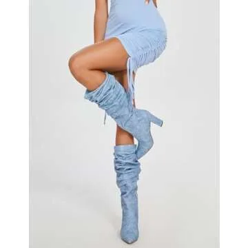 Modatope Fold Over Knee High Boots for Women