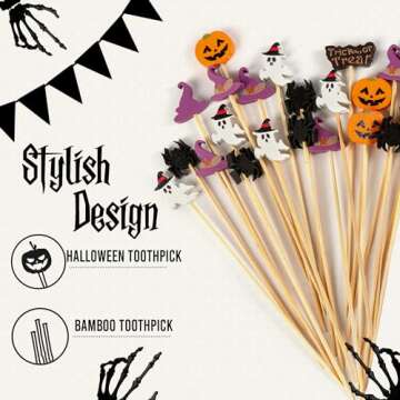 Eco-Friendly Halloween Toothpicks - 200 pcs Bamboo Picks for Parties