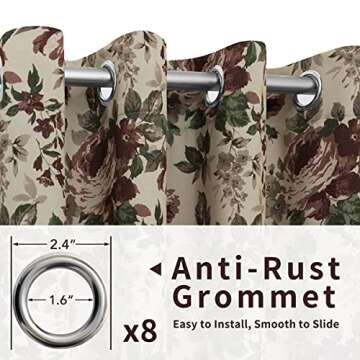 Easy-Going Floral Printed Blackout Curtain 108 Inch Length Grommet Thermal Insulated Room Darkening Window Curtain for Bedroom, Living Room, Kids Room (Set of 2 Panels, Beige)