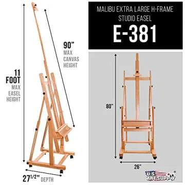 U.S. Art Supply Heavy Duty Extra Large Adjustable Wood H-Frame Art Easel for Painting with Artist St...