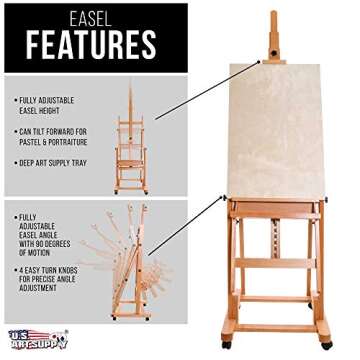 Extra Large Adjustable Wood H-Frame Art Easel for Painting