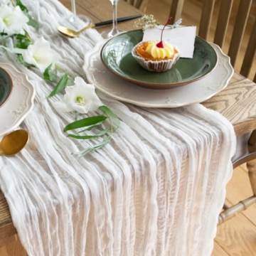 White Gauze Table Runner 12 ft (142 in) Cheesecloth Table Runner Wedding Decorations Rustic Cheese C...