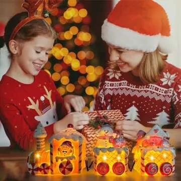 Hexagram Christmas Table Decorations Indoor Train, LED Christmas Decor for Tabletop, Christmas Pink Lighted Centerpieces Table Decorations for Home Outdoor, Xmas Party Decoration Figurines