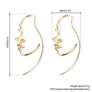 HZJCC Hollowed out face drop earrings for women gold plated punk earrings Jewelry (Gold)…