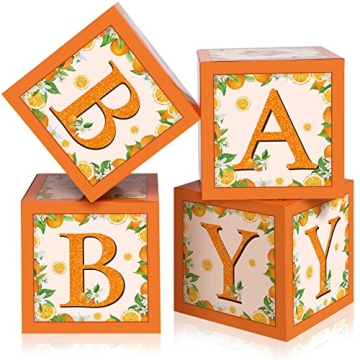Sabary Baby Boxes with Letters for Baby Shower, Orange Baby Shower Backdrop Blocks Box Birthday Part...
