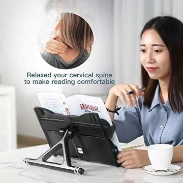 ZZWS Plastic Book Stand Holder, 180 Adjustable, ABS Material, Black, Compact, Freestanding Book Stand