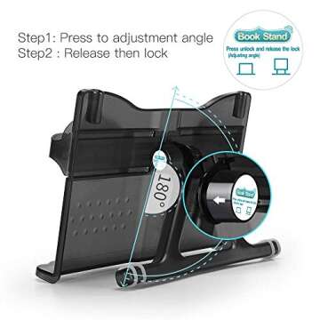 ZZWS Plastic Book Stand Holder, 180 Adjustable, ABS Material, Black, Compact, Freestanding Book Stand