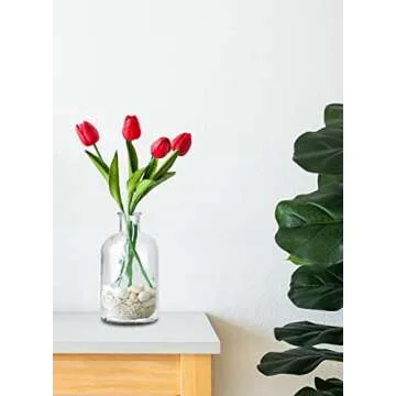 Serene Spaces Living Decorative Clear Glass Bottle Vase with Cork Stopper – Vintage Style Floral Centerpiece for Weddings and Events – 11" Tall & 5.75" Diameter – Sold Individually