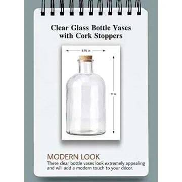 Serene Spaces Living Decorative Clear Glass Bottle Vase with Cork Stopper – Vintage Style Floral Centerpiece for Weddings and Events – 11" Tall & 5.75" Diameter – Sold Individually