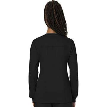 Snap Front Scrub Jackets for Women, Workwear Revolution Soft Stretch WW310, L, Black