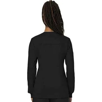 Snap Front Scrub Jackets for Women, Workwear Revolution Soft Stretch WW310, L, Black