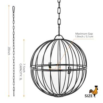 Voikm Hanging Chicken Feeder, 7.1 Inch Large Iron Chicken Vegetable Treat Ball, Veggie Hanging Foraging Ball with 20 Inch Hanging Chain for Hens Coop Poultry