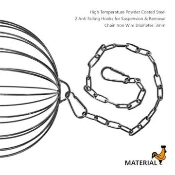 Voikm Hanging Chicken Feeder, 7.1 Inch Large Iron Chicken Vegetable Treat Ball, Veggie Hanging Foraging Ball with 20 Inch Hanging Chain for Hens Coop Poultry