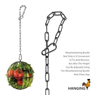 Voikm Hanging Chicken Feeder, 7.1 Inch Large Iron Chicken Vegetable Treat Ball, Veggie Hanging Foraging Ball with 20 Inch Hanging Chain for Hens Coop Poultry