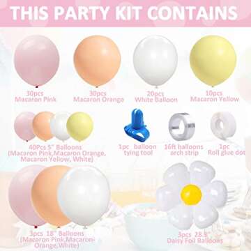 FGBB 136Pcs Daisy Groovy Balloon Arch Garland,Daisy Flower Birthday Party Decorations Macaron Pink Orange White Yellow Boho Balloon Garland for Girl Daisy Baby Shower,Hippie Themed Daisy Party,Boho Daisy Birthday