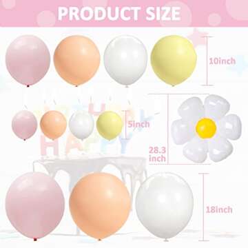 FGBB 136Pcs Daisy Groovy Balloon Arch Garland,Daisy Flower Birthday Party Decorations Macaron Pink Orange White Yellow Boho Balloon Garland for Girl Daisy Baby Shower,Hippie Themed Daisy Party,Boho Daisy Birthday