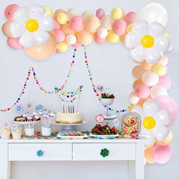 FGBB 136Pcs Daisy Groovy Balloon Arch Garland,Daisy Flower Birthday Party Decorations Macaron Pink Orange White Yellow Boho Balloon Garland for Girl Daisy Baby Shower,Hippie Themed Daisy Party,Boho Daisy Birthday