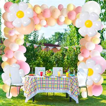 FGBB 136Pcs Daisy Groovy Balloon Arch Garland,Daisy Flower Birthday Party Decorations Macaron Pink Orange White Yellow Boho Balloon Garland for Girl Daisy Baby Shower,Hippie Themed Daisy Party,Boho Daisy Birthday