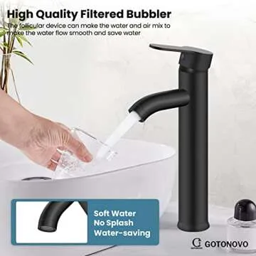 gotonovo Bathroom Faucet One Hole Single Handle Deck Mount Vessel Sink Faucet Lavatory Vanity Modern Tall Mixer Bar Tap with Water Supply Lines and Metal Pop Up Drain Matte Black