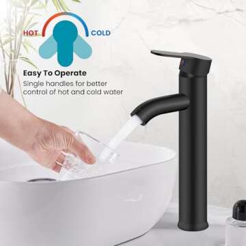 gotonovo Bathroom Faucet One Hole Single Handle Deck Mount Vessel Sink Faucet Lavatory Vanity Modern Tall Mixer Bar Tap with Water Supply Lines and Metal Pop Up Drain Matte Black