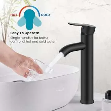 gotonovo Bathroom Faucet One Hole Single Handle Deck Mount Vessel Sink Faucet Lavatory Vanity Modern Tall Mixer Bar Tap with Water Supply Lines and Metal Pop Up Drain Matte Black