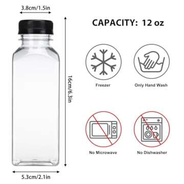 Moretoes 20pcs 12oz Plastic Juice Bottles with Caps, Empty Reusable Drink Containers with Labels, Cl...