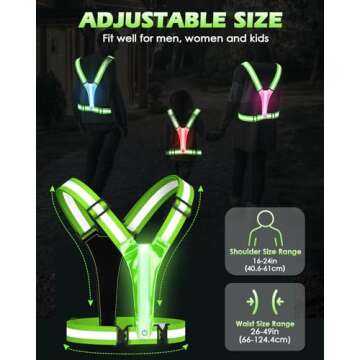Zacro LED Reflective Vest Running Gear, 5 Lights Colors High Visibility Reflective Running Gear Rechargeable Light Up Running Vest for Walking Running Cycling, Adjustable for Men Women Kids (Green)