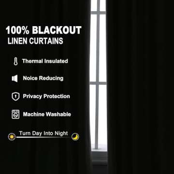 Joywell Full Blackout Textured Linen Curtains 90 Inches Long,Rod Pocket/Back Tab/Hook Belt/Clip Rings,Thermal Insulated Drapes for Bedroom Living Room Sliding Glass Door(2 Panels,W52 x L90)