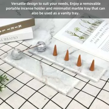 HESHIBI Marble Incense Holder Tray Incense Burner Modern Minimalist Home Deco and Desk Incense Holder for Sticks (Grey White)