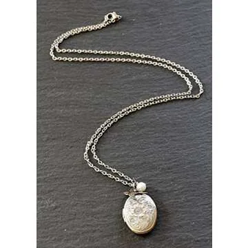 Mint Jules Antique Swallow Bird and Pearl Charm Pendant Picture Locket Necklace (Silver)