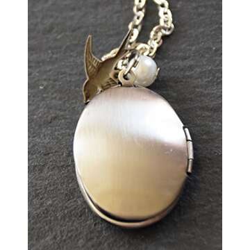 Mint Jules Antique Swallow Bird and Pearl Charm Pendant Picture Locket Necklace (Silver)