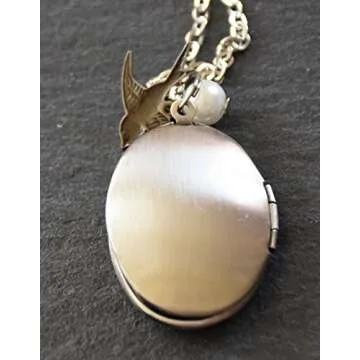 Mint Jules Antique Swallow Bird and Pearl Charm Pendant Picture Locket Necklace (Silver)