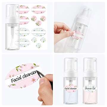 4 Pcs 3.4 oz 100 ML Clear Plastic Empty Travel Bottle,Mini BPA Free Foaming Soap Dispenser Pump for Cleaning, Travel, Shampoo, Cosmetics. 6 Labels Free.