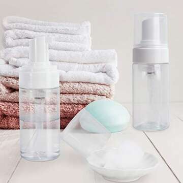 4 Pcs 3.4 oz 100 ML Clear Plastic Empty Travel Bottle,Mini BPA Free Foaming Soap Dispenser Pump for Cleaning, Travel, Shampoo, Cosmetics. 6 Labels Free.