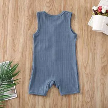 Baby Girl Boy Romper Bodysuit Solid Plain One Piece Jumpsuits Sleeveless One Piece Baby Clothes Outfits Summer (Blue, 0-6 Months)