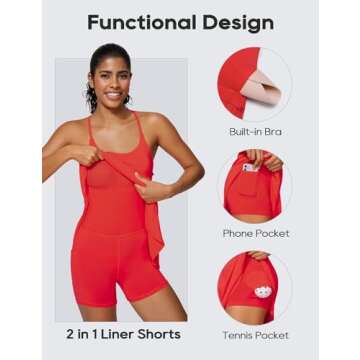 CRZ YOGA UPF 50+ Tennis Dress for Women with Built-in Shorts and Bras for Athletic Workout Exercise Golf Festival Red Small