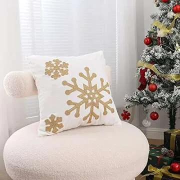 MingBo Soft Square Christmas Winter Snowflake Throw Pillow Covers 18x18 Inch Set of 2 for Holiday De...