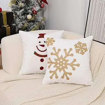 MingBo Snowflake Throw Pillow Covers Set of 2 for Holiday